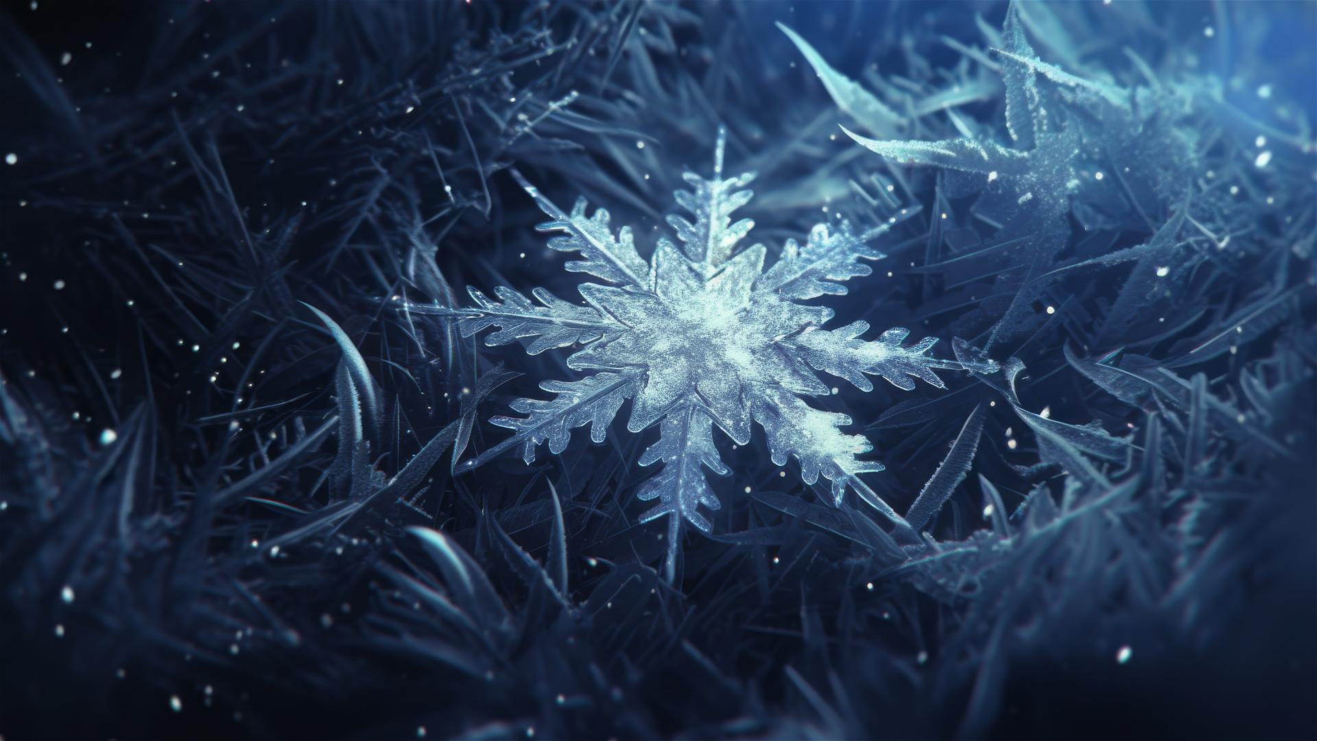 Delicate snowflake illuminated on black velvet