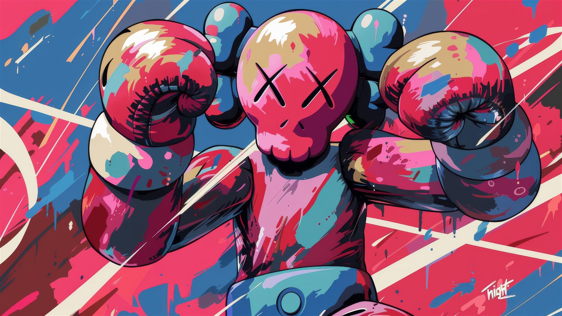 vector logo of a surreal fighter by kaws 'fight night'