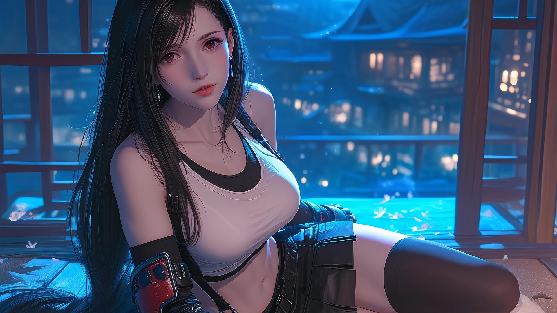 Tifa Lockhart resting with moonlight glow