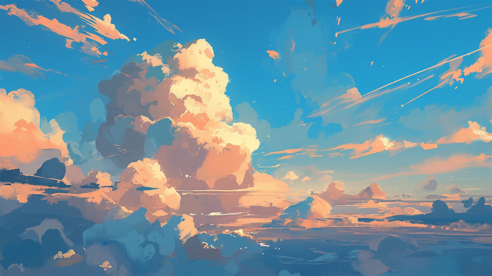 High-altitude clouds from above, soft textures like cotton under a moonrise