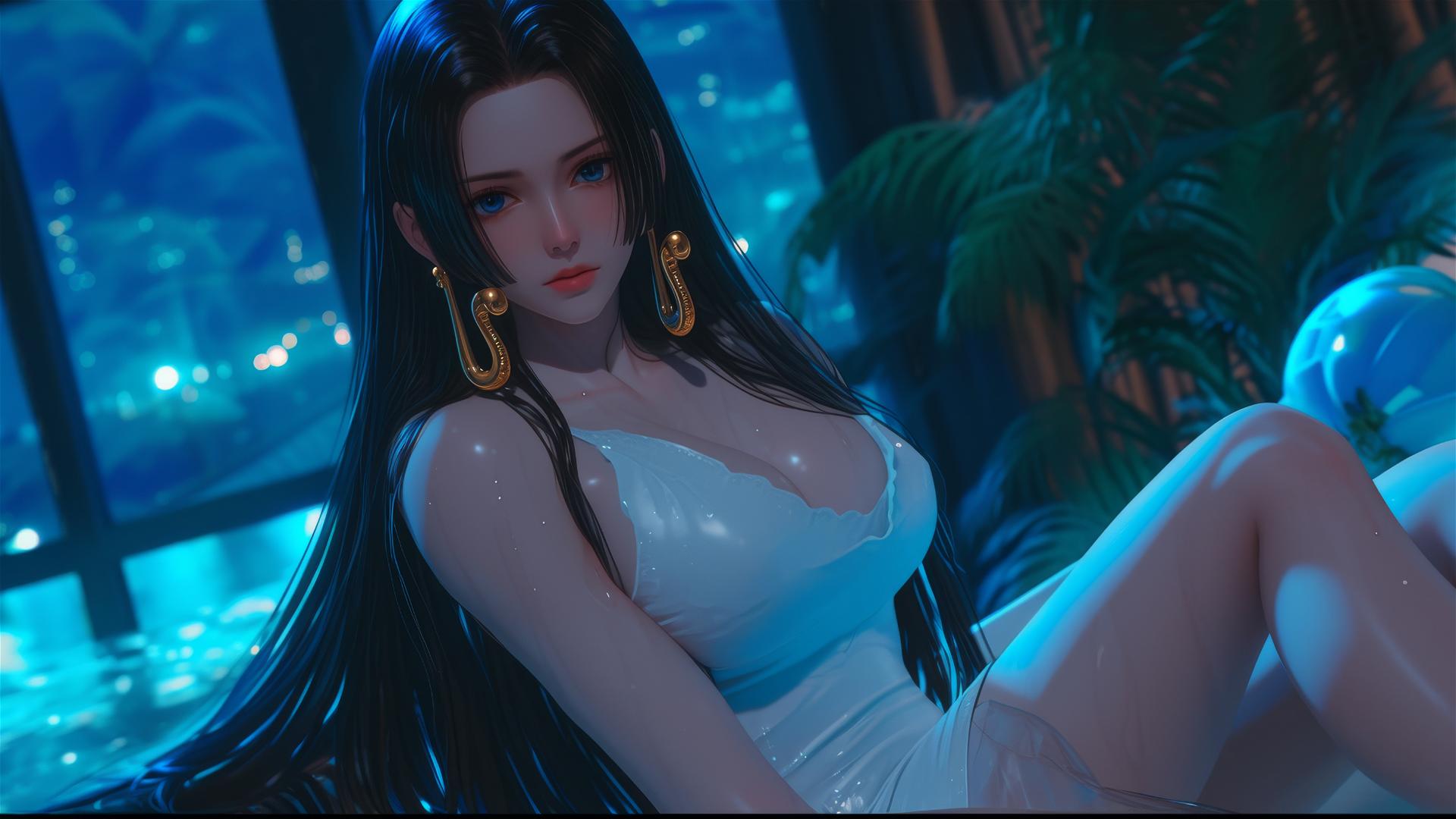 Boa Hancock resting in tub, moonlight glow