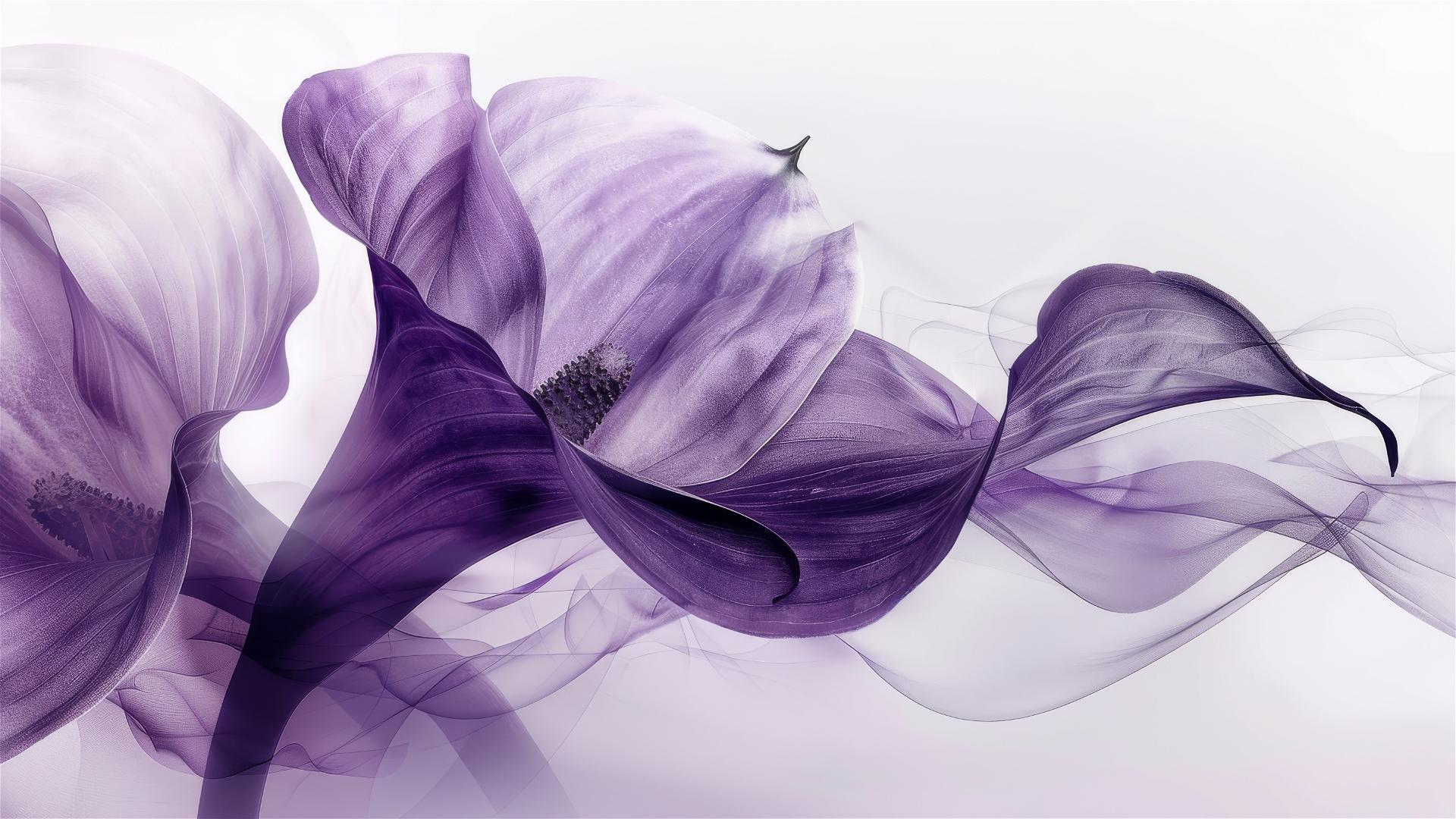 Chinese Callalily flower portrait with quiet dark purple tones and elegant calligraphy