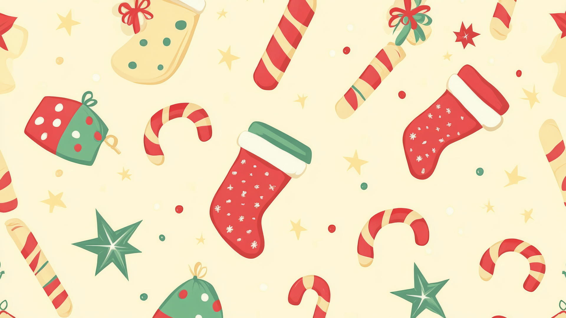 Cute Christmas wallpaper preppy with candy canes, stockings, and stars
