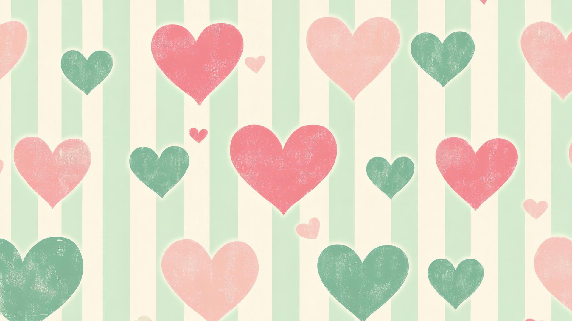 Retro Valentine's Day preppy wallpaper with pink and green hearts on a minty background.
