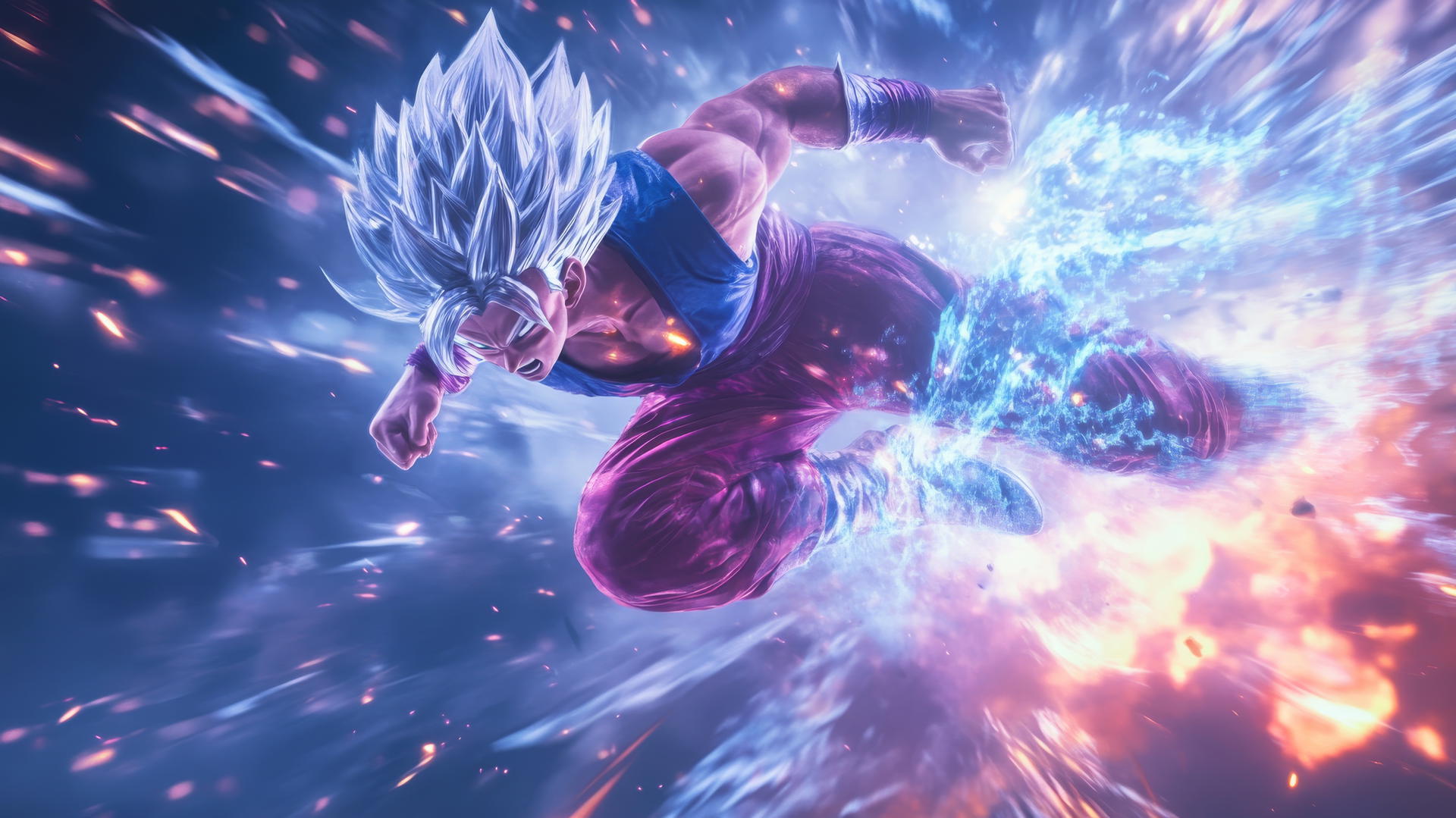 Goku Ultra Instinct wallpaper 4K with glowing silver hair and dynamic energy bursts