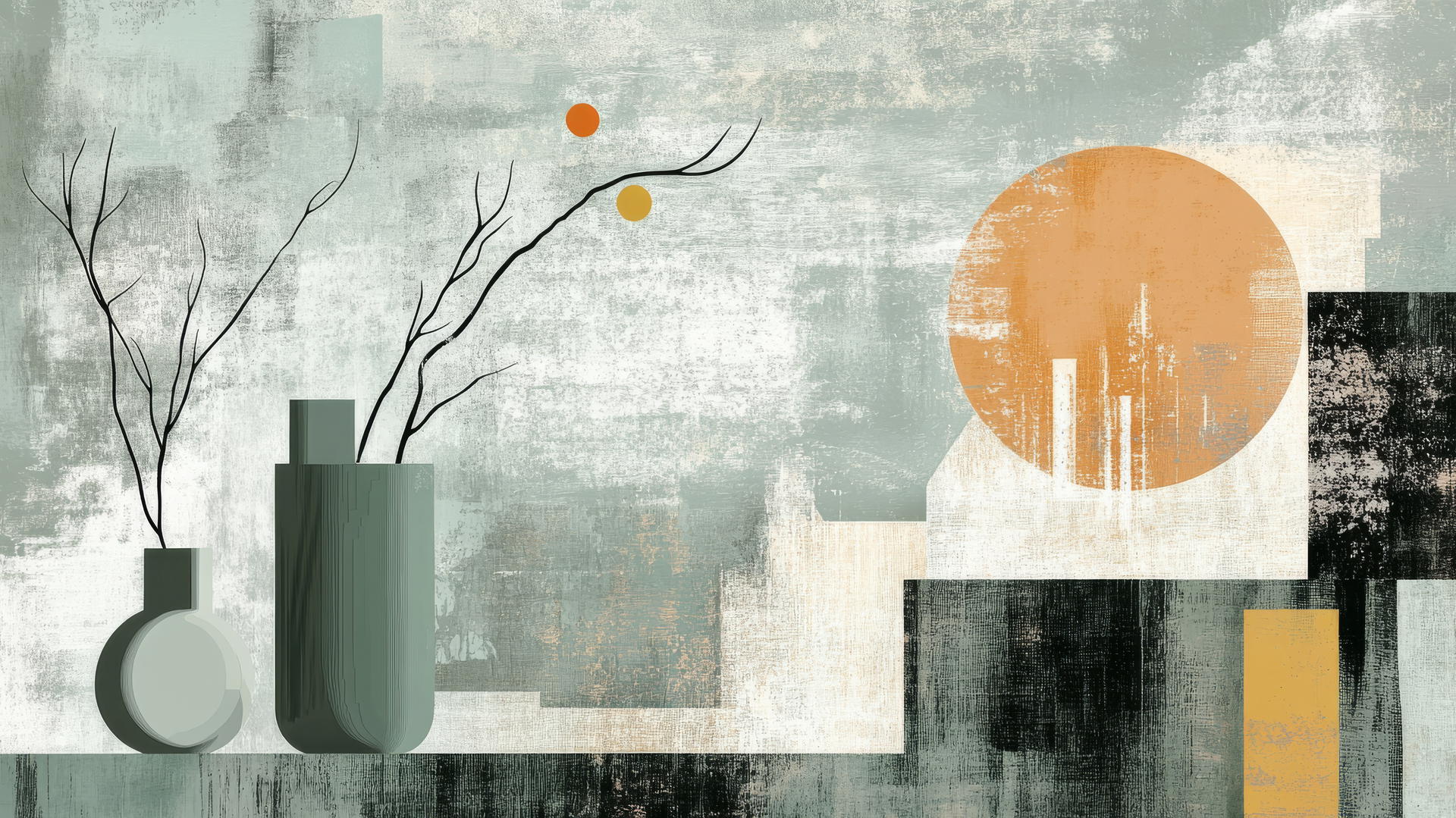 Sage green aesthetic wallpaper with bold abstract shapes and lines.