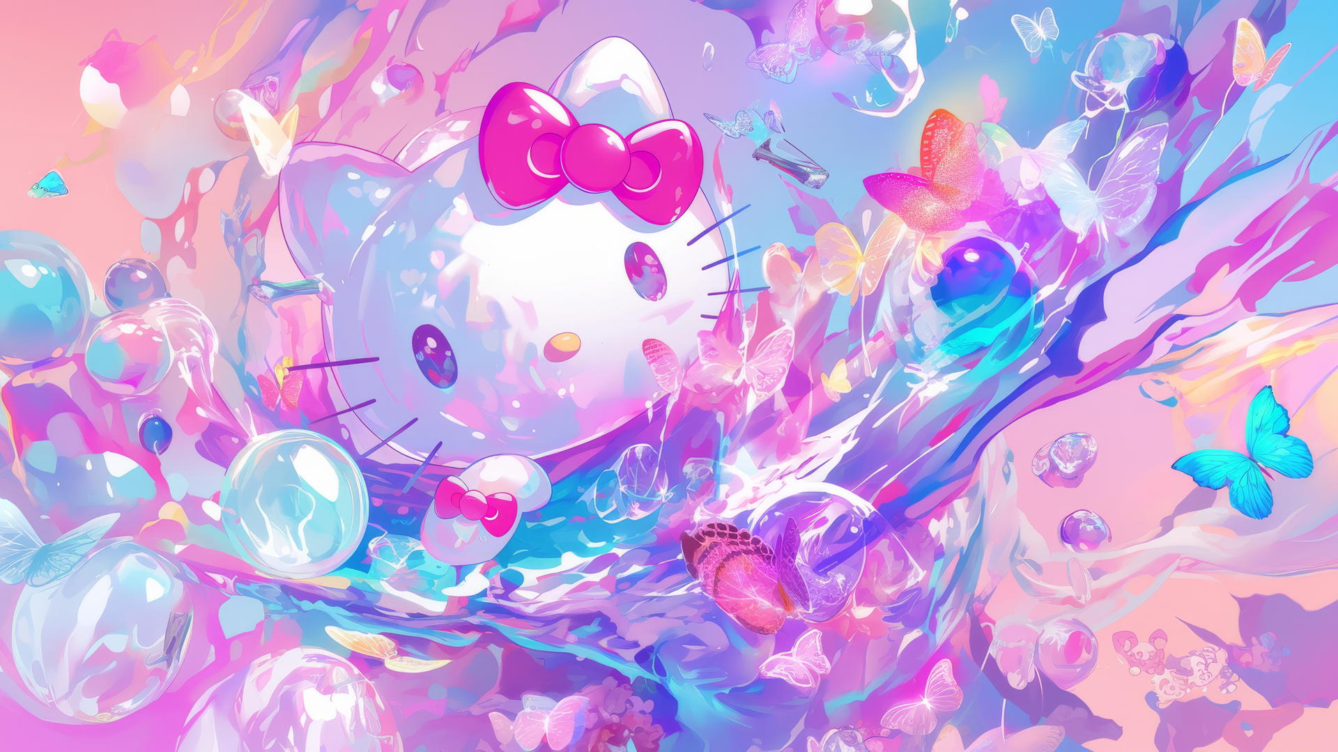 Y2K Hello Kitty wallpaper aesthetic with metallic butterfly theme
