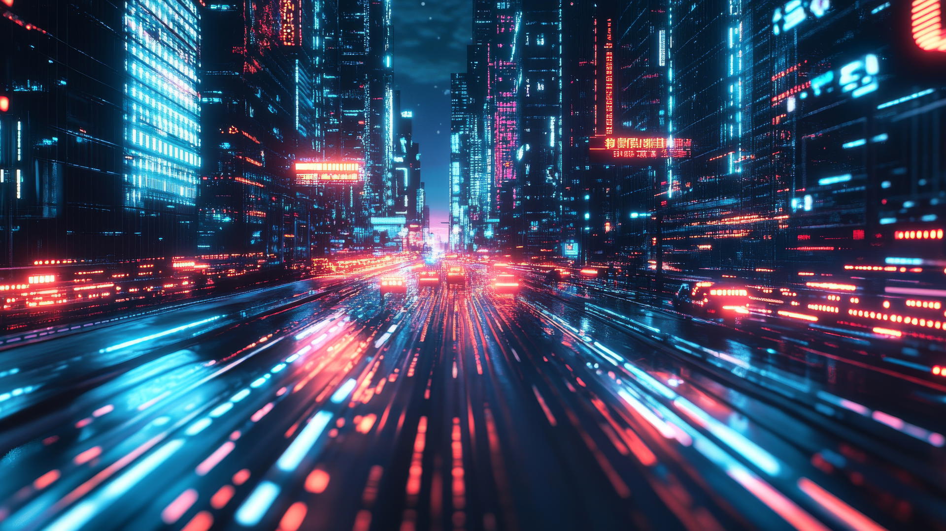 Y2K aesthetic wallpaper with digital highway and neon-lit city