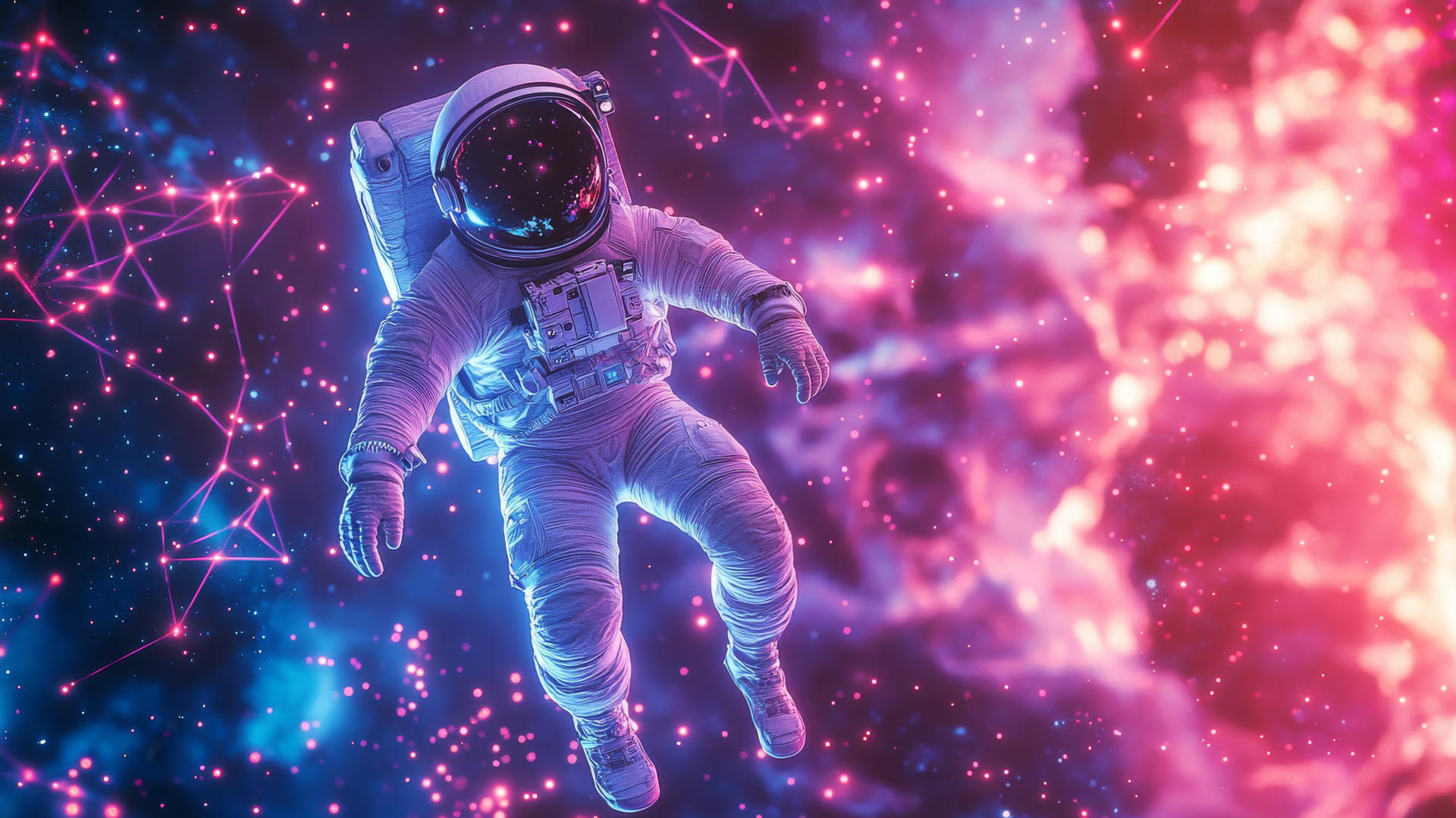 cyber Y2K star wallpaper with futuristic astronaut and neon stars