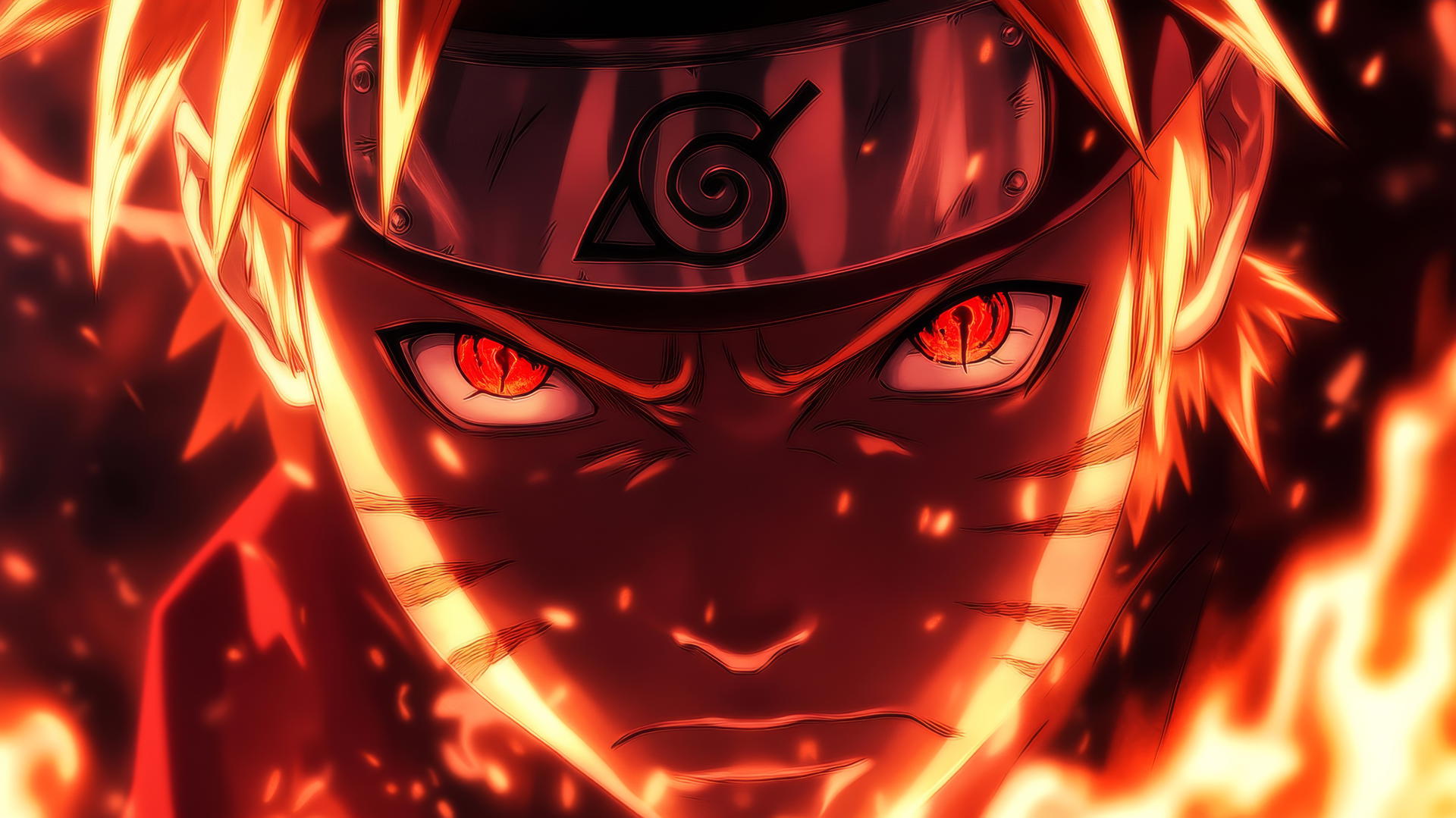 Naruto 4k wallpaper of Naruto Uzumaki's close-up with Kurama's eye and red glow