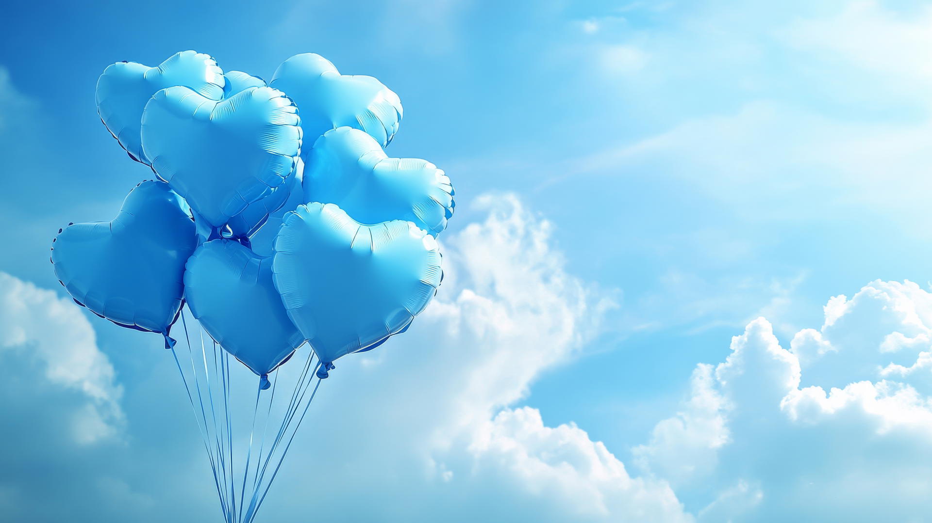 blue heart wallpaper with balloons floating against a clear sky