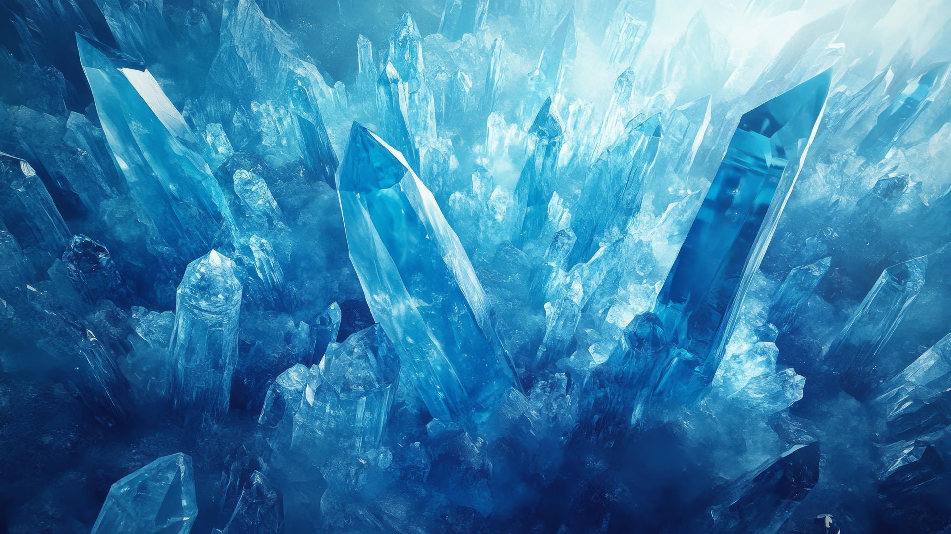 Aesthetic wallpaper blue with a landscape of sharp angular blue crystals reflecting light.
