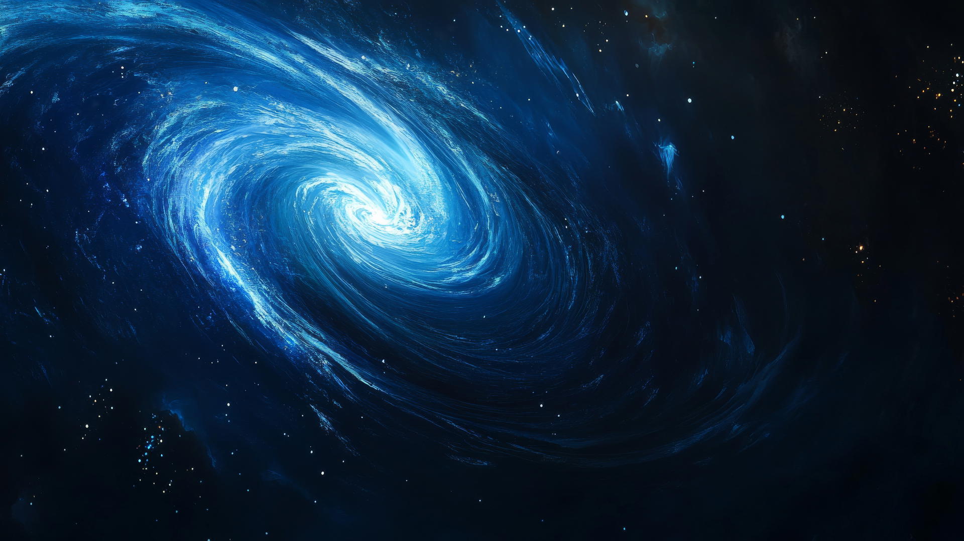 Aesthetic wallpaper blue with a spiral galaxy, swirling stars, and cosmic dust.