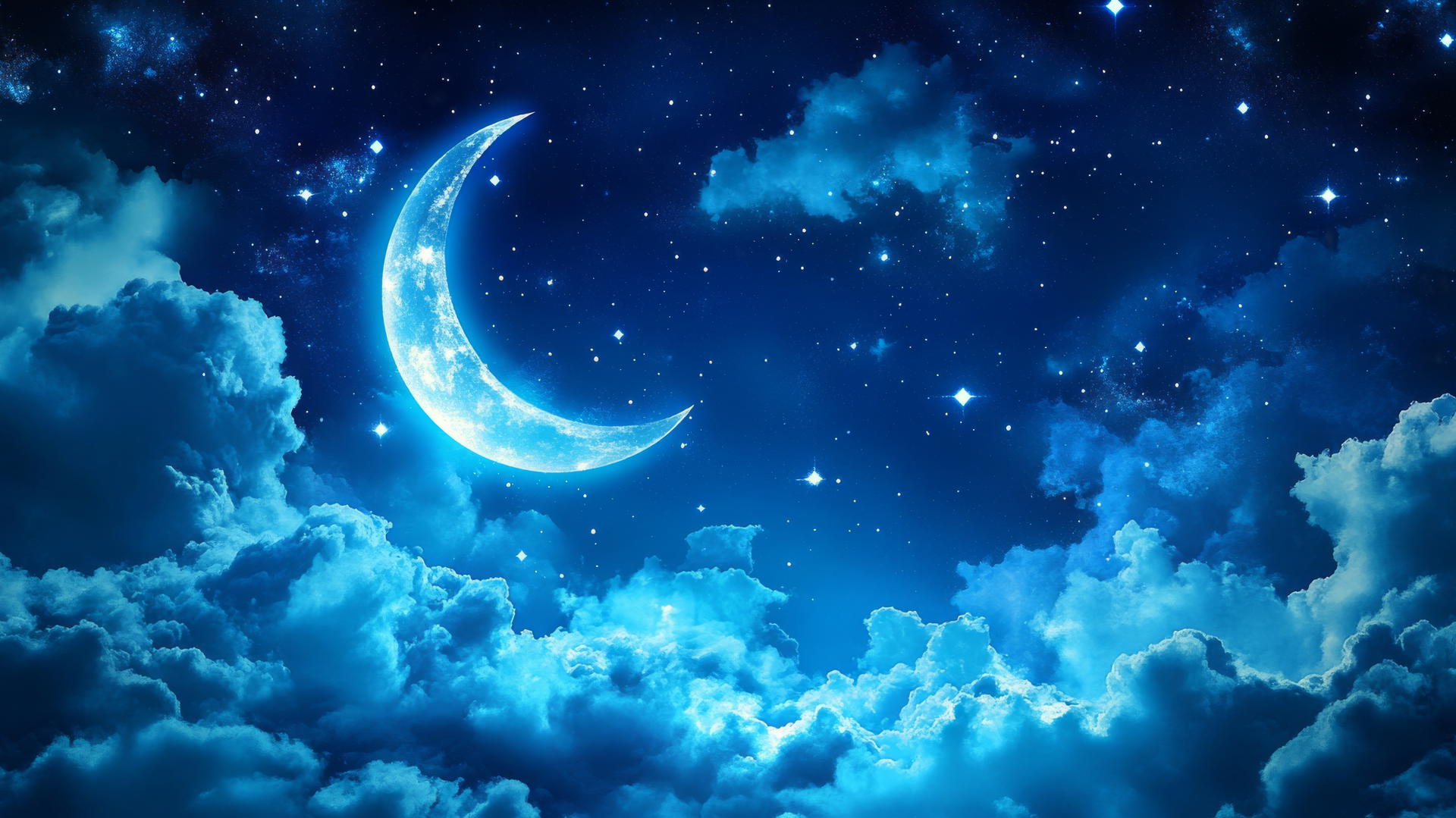 royal blue wallpaper with crescent moon and stars