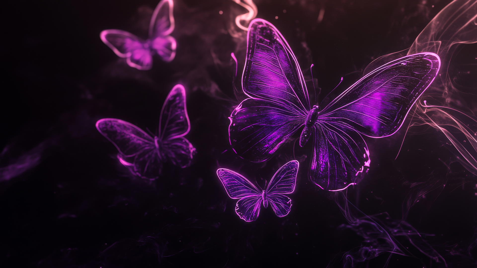 purple butterfly wallpaper with neon glow on black background