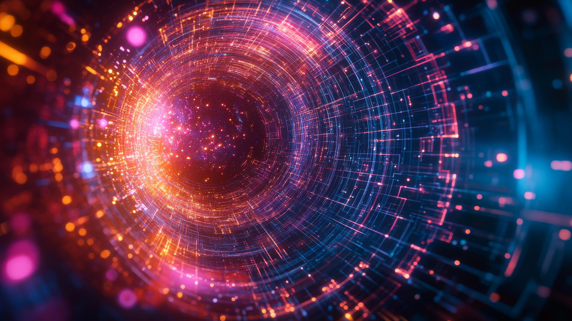 cool wallpapers 4k with neon grids, floating holograms, and abstract shapes