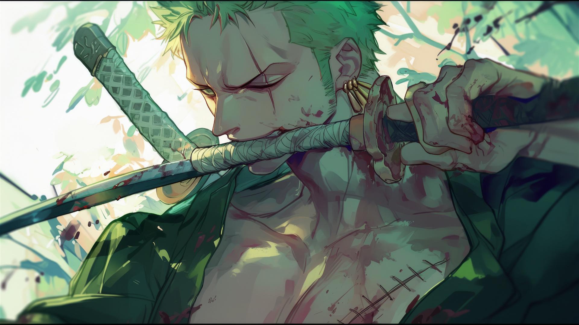 Zoro Roronoa, One Piece character, in action pose