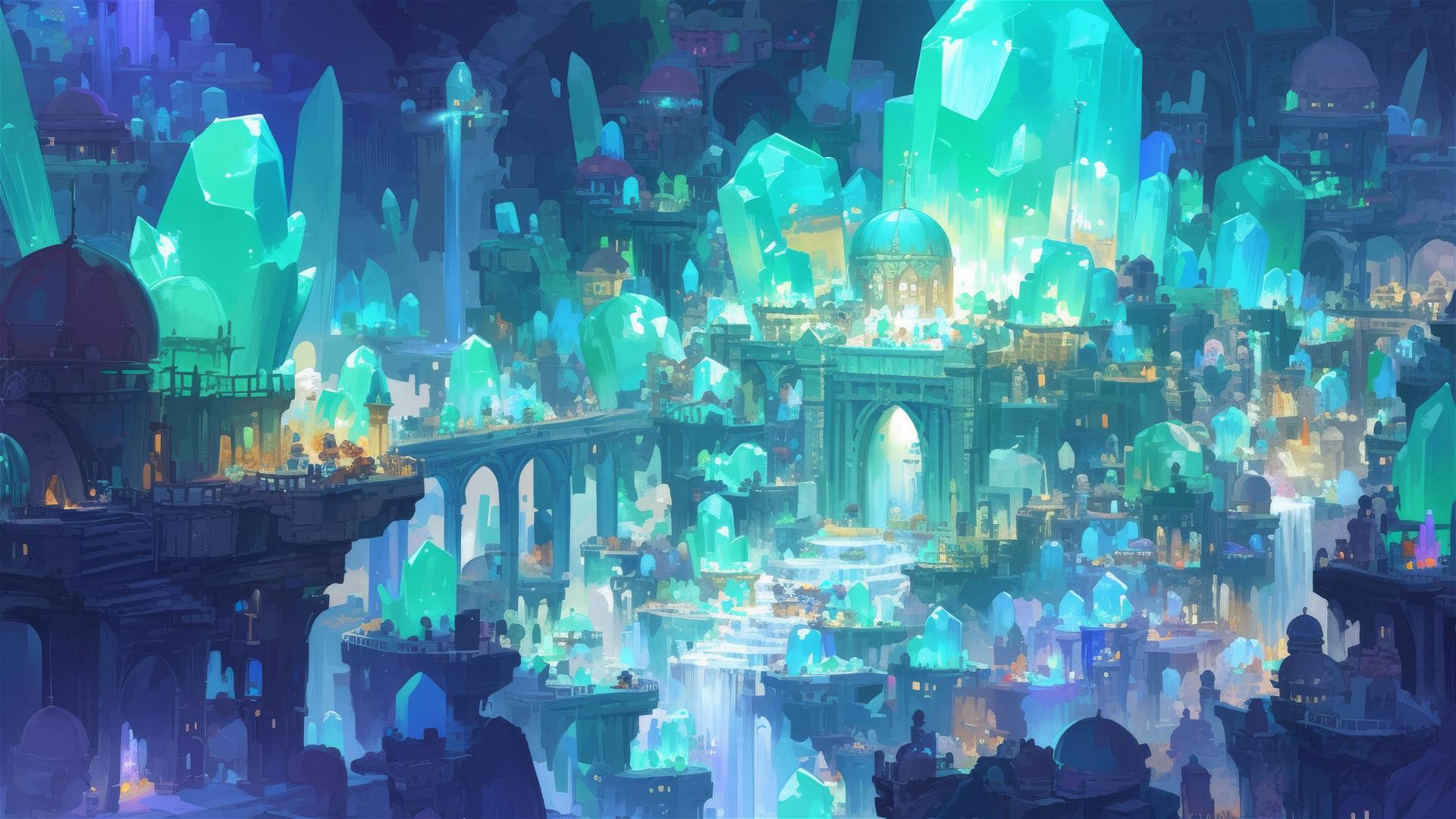 4k HD Wallpaper Ghibli Inspired Crystal Lit Underground City 4k-hd-wallpaper-ghibli-inspired-crystal-lit-underground-city
