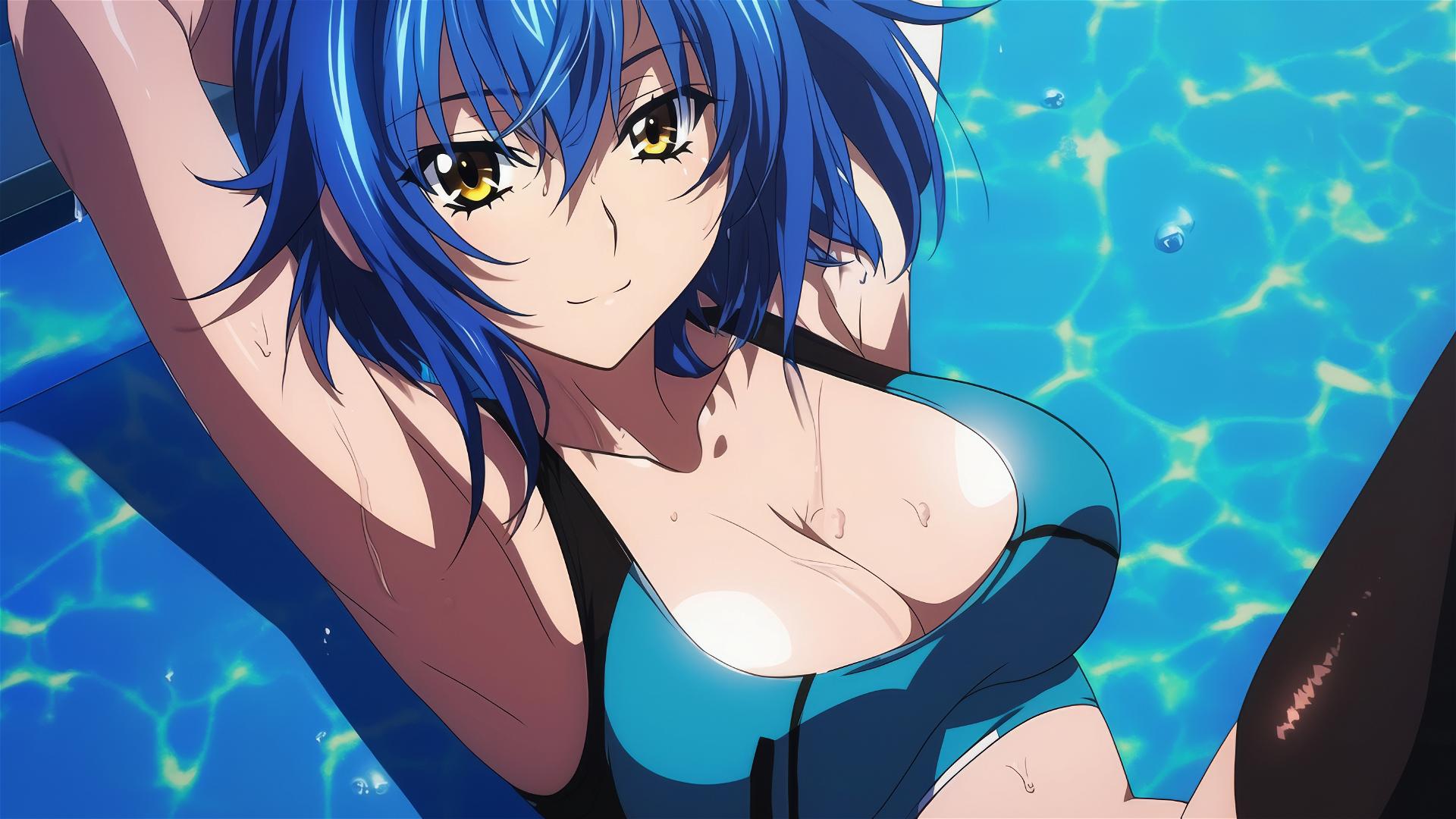 Xenovia from High School DxD swimming in a pool under moonlight