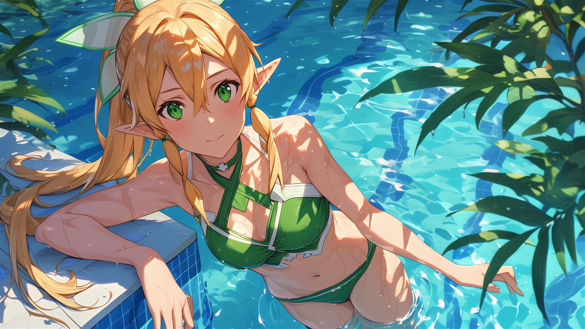 Leafa from Sword Art Online by poolside under moon light