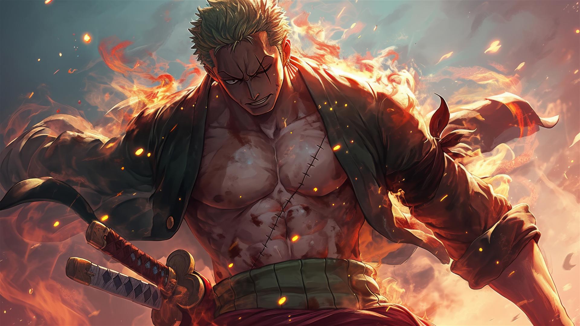 Roronoa Zoro half-visible through volcanic steam