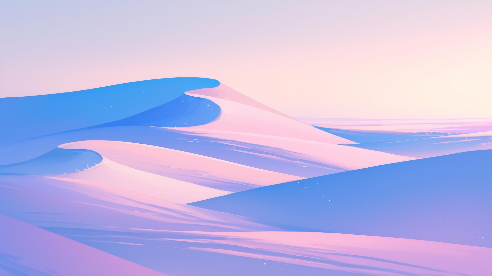 Desert dunes at twilight with soft shadows and pastel sky