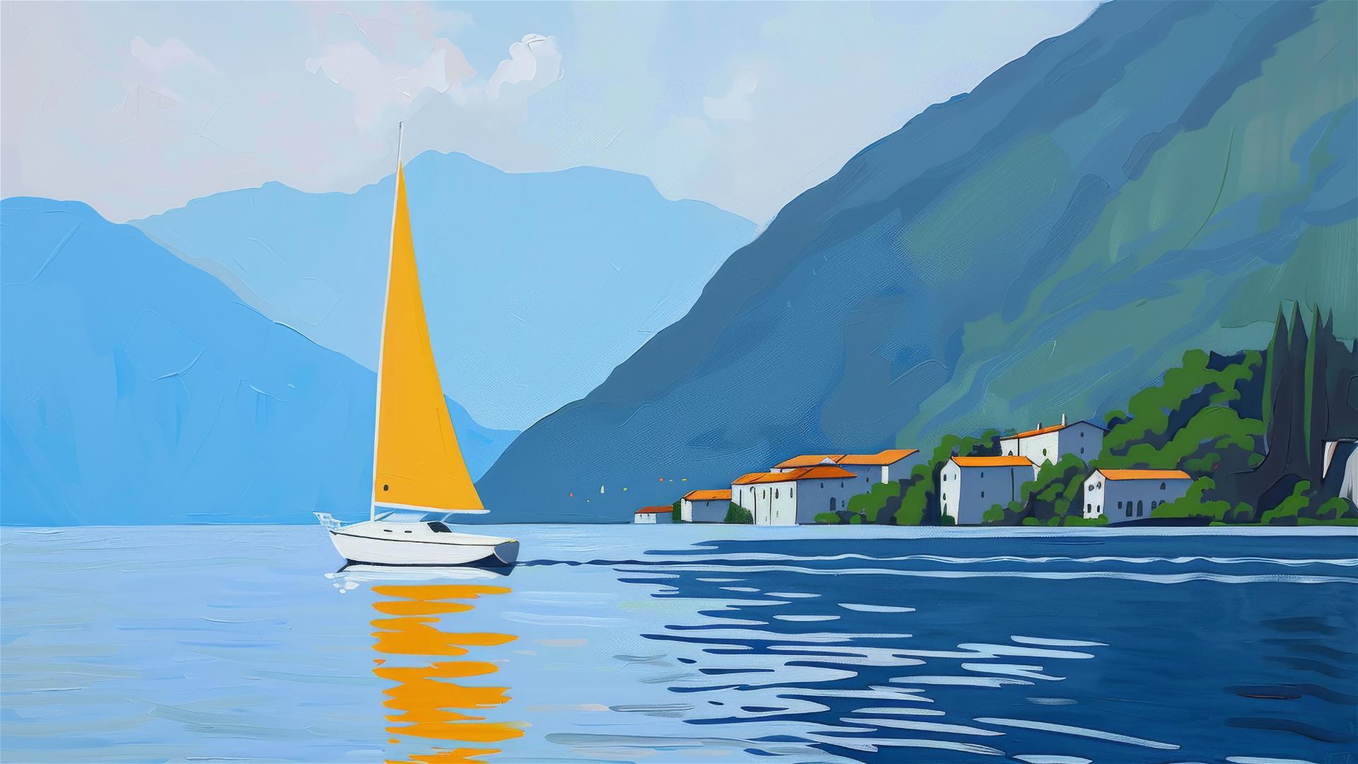 Sailing on Como Lake with simple lines