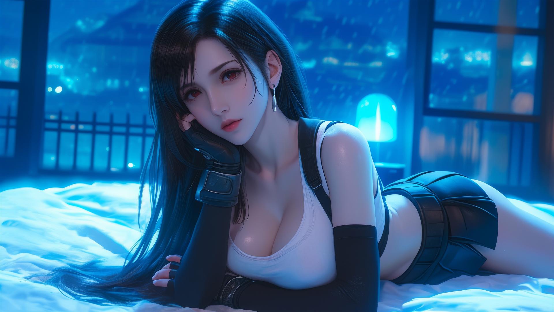 Tifa Lockhart resting in her room under moonlight