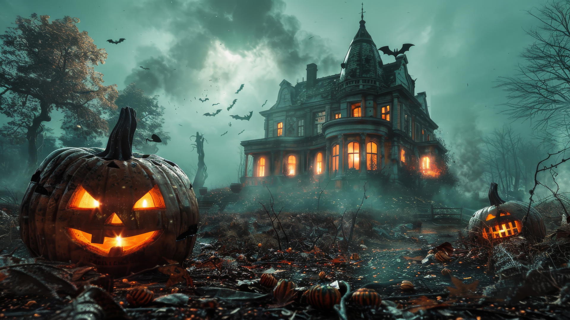 Halloween-themed background with spooky elements in 4K resolution