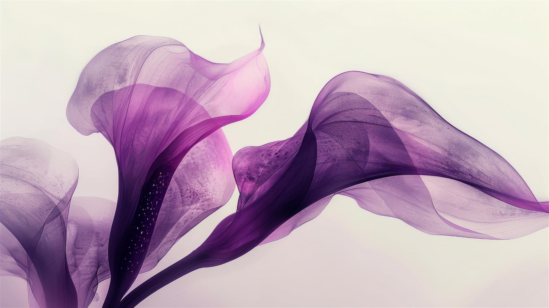Chinese Callalily flower portrait with dark purple hues on a white background