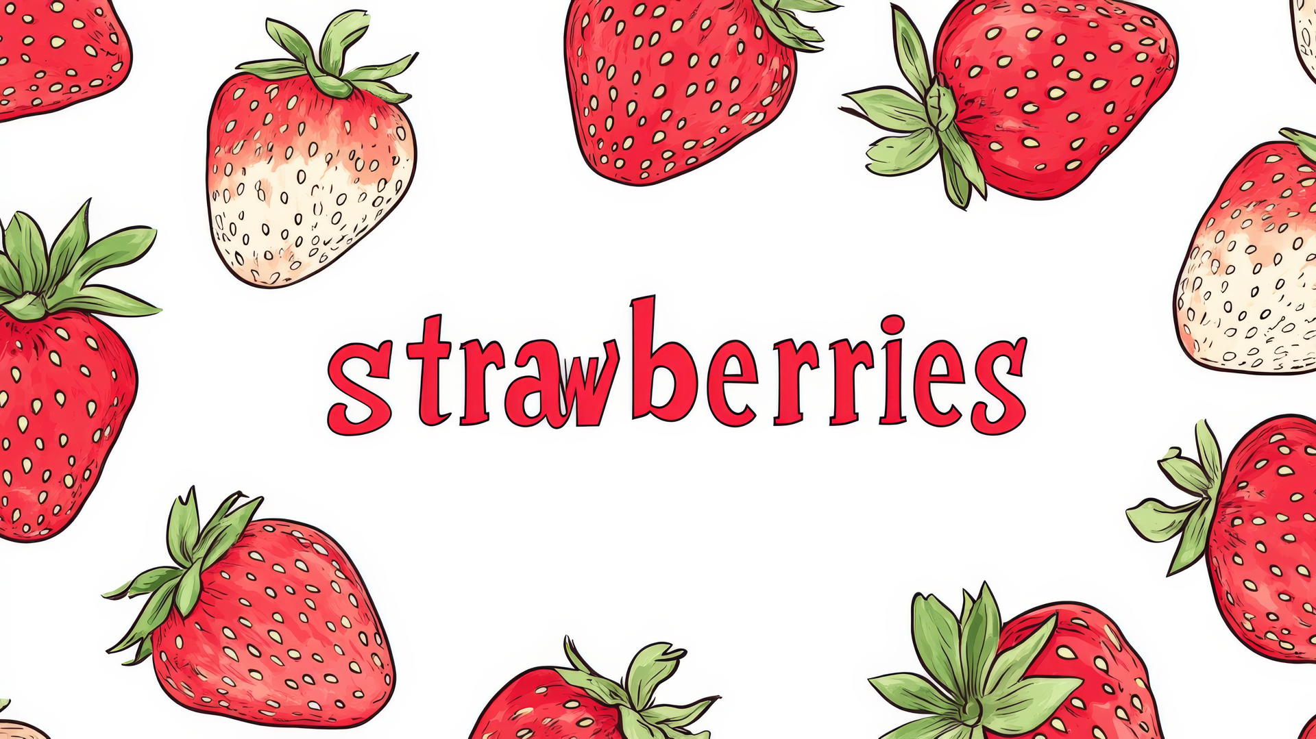 preppy wallpaper with strawberries and the word 'strawberries' in red on white background
