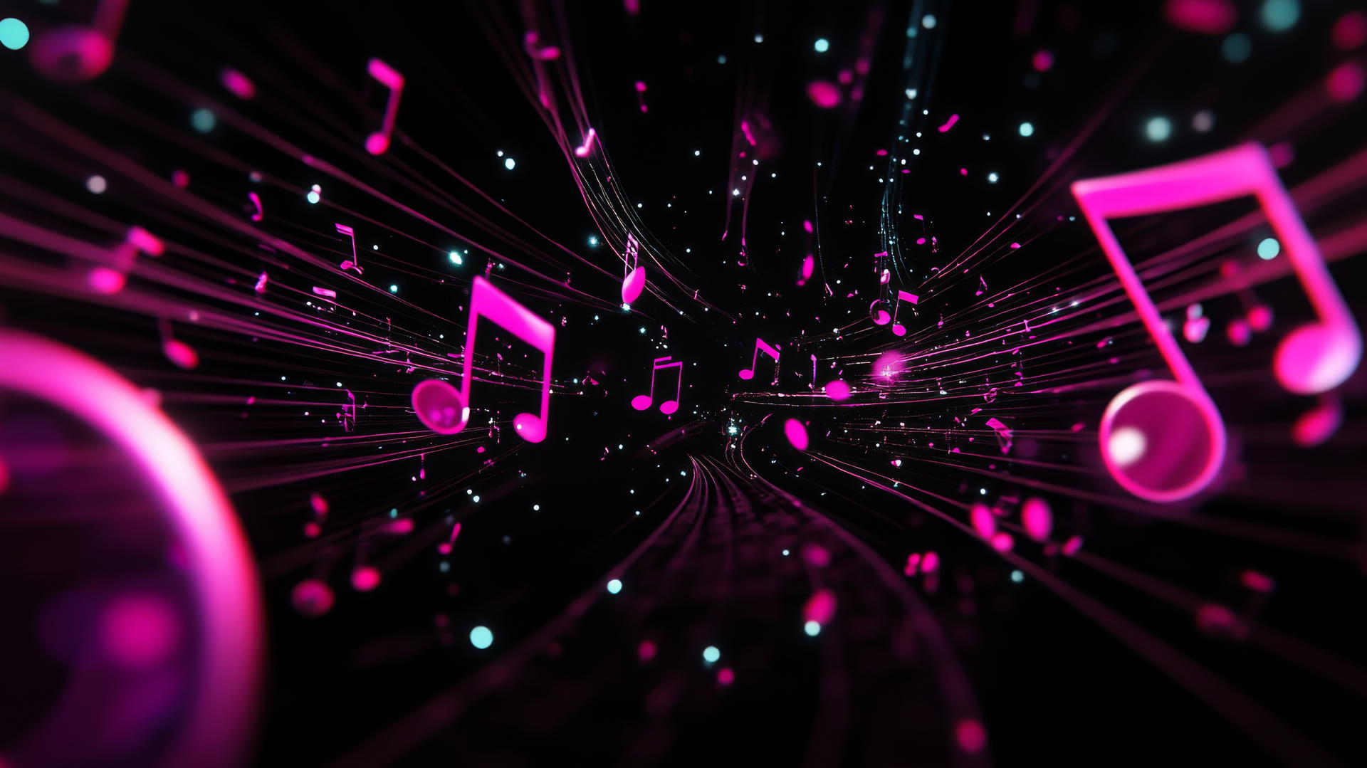 black wallpaper for girls with neon pink and purple music notes