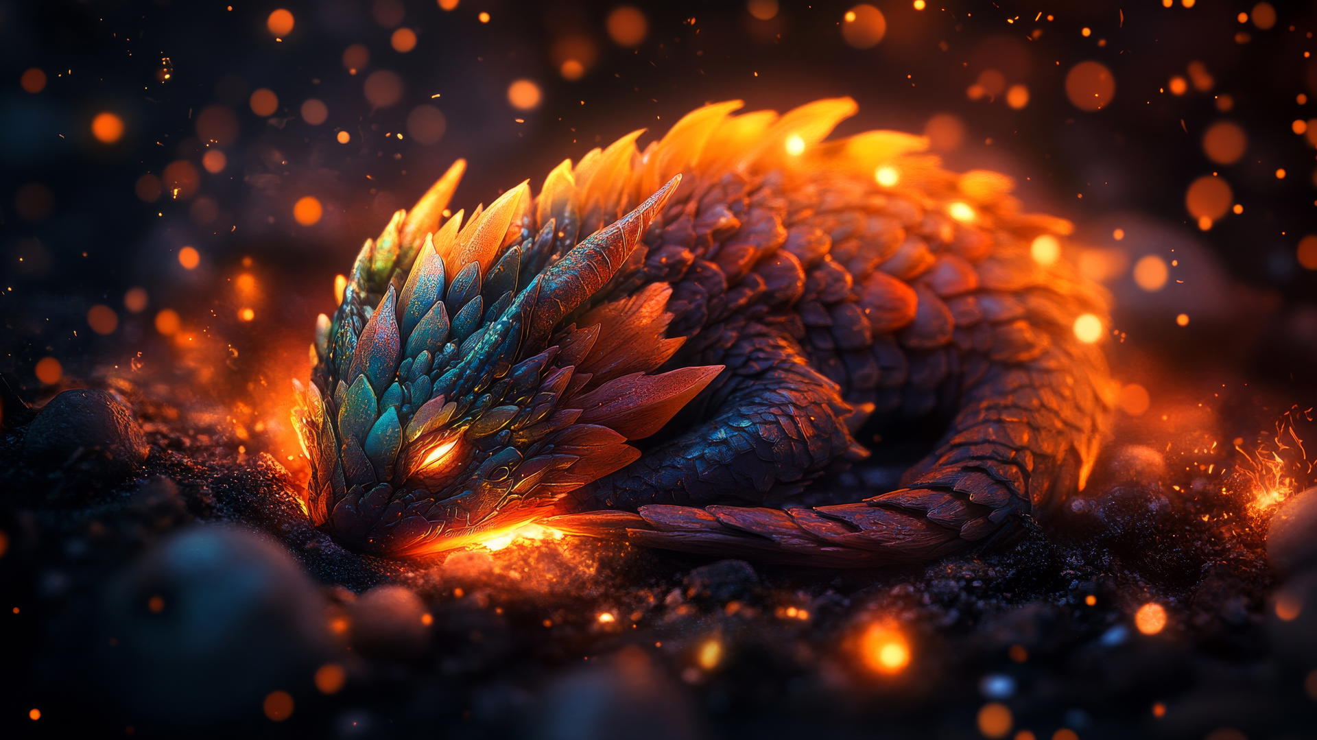 black cute wallpaper with colorful dragon and glowing embers