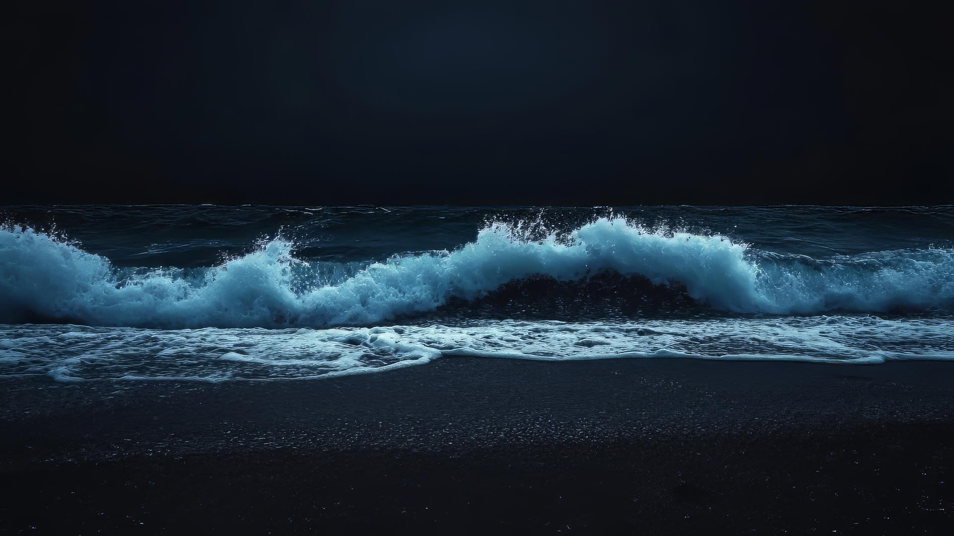 aesthetic wallpaper black with night-time ocean scene