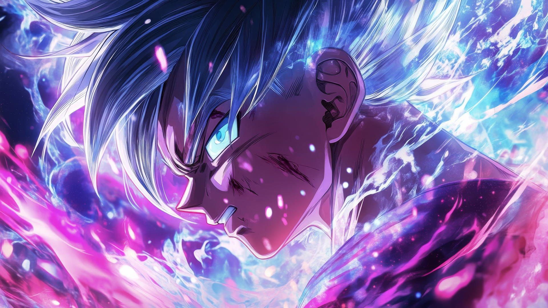 Goku Ultra Instinct wallpaper 4K, silver hair, aura forming protective barrier, vibrant detail