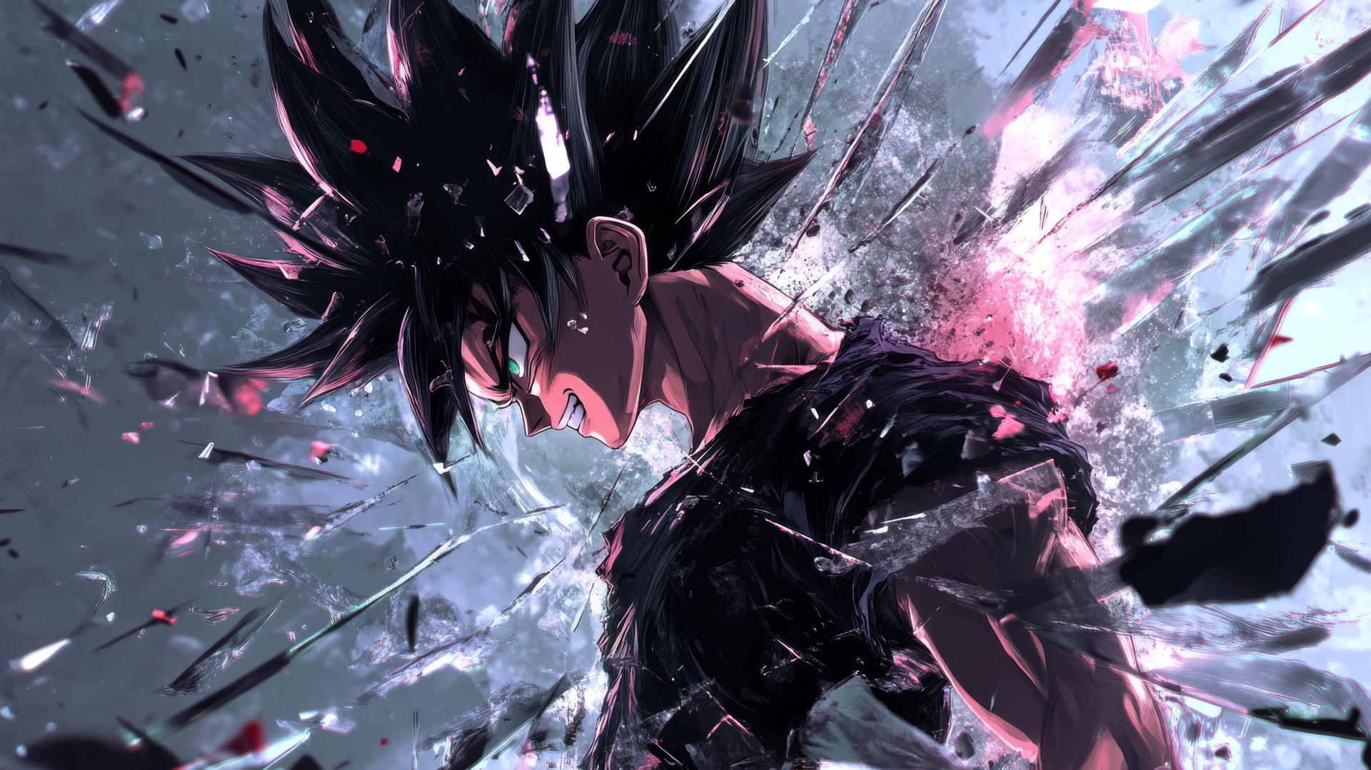 Goku Black wallpaper 4K in a shattered mirror with multiple expressions