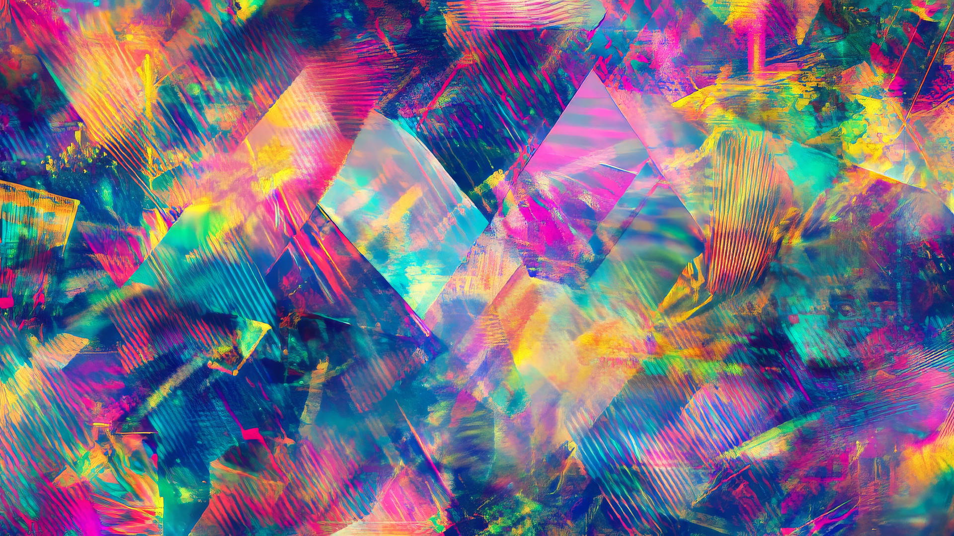 Y2K wallpaper with glitchy digital patterns, holographic textures, and bright colors