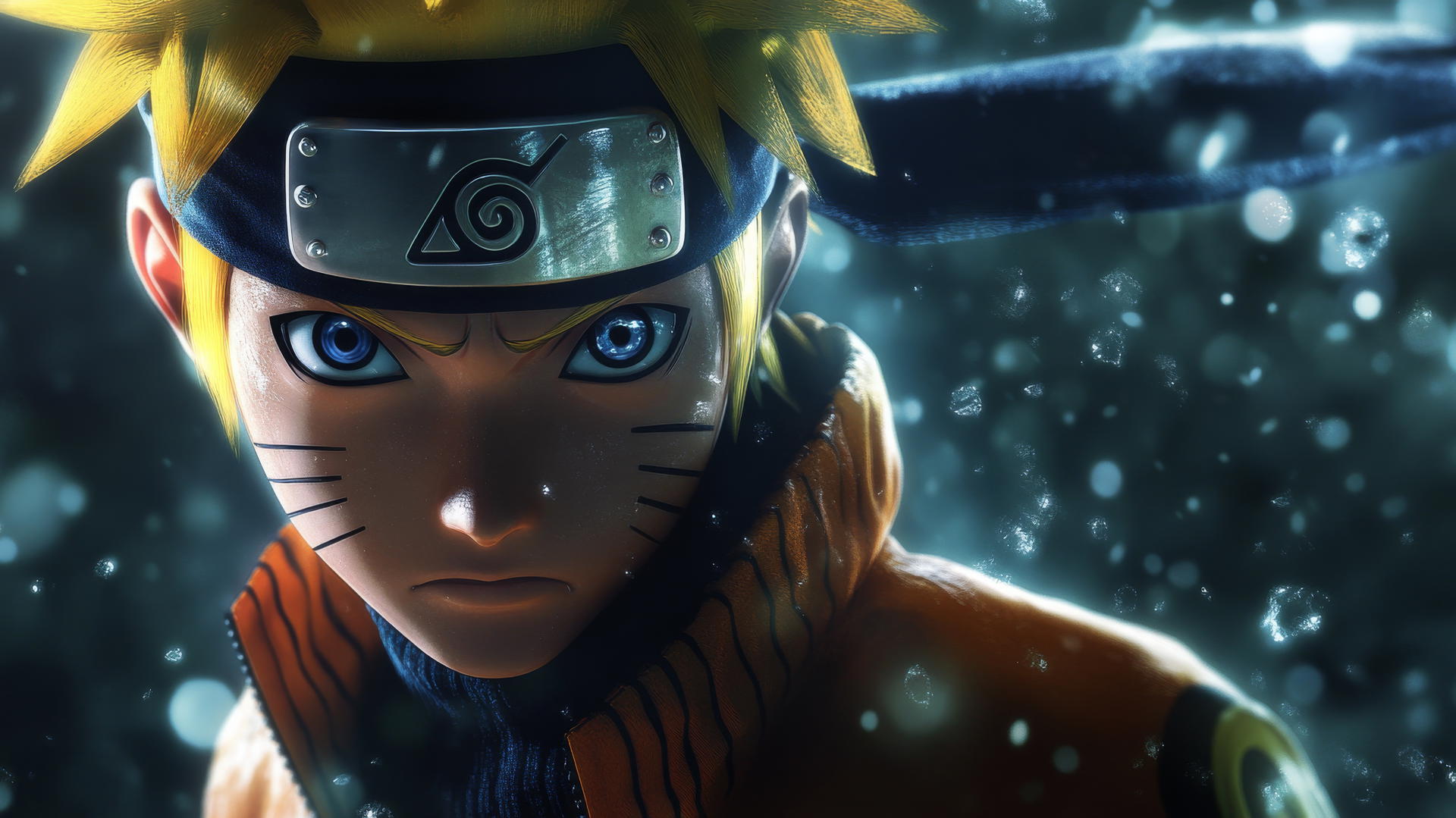 wallpaper naruto 4k, close-up of Naruto Uzumaki holding a kunai with a serious expression