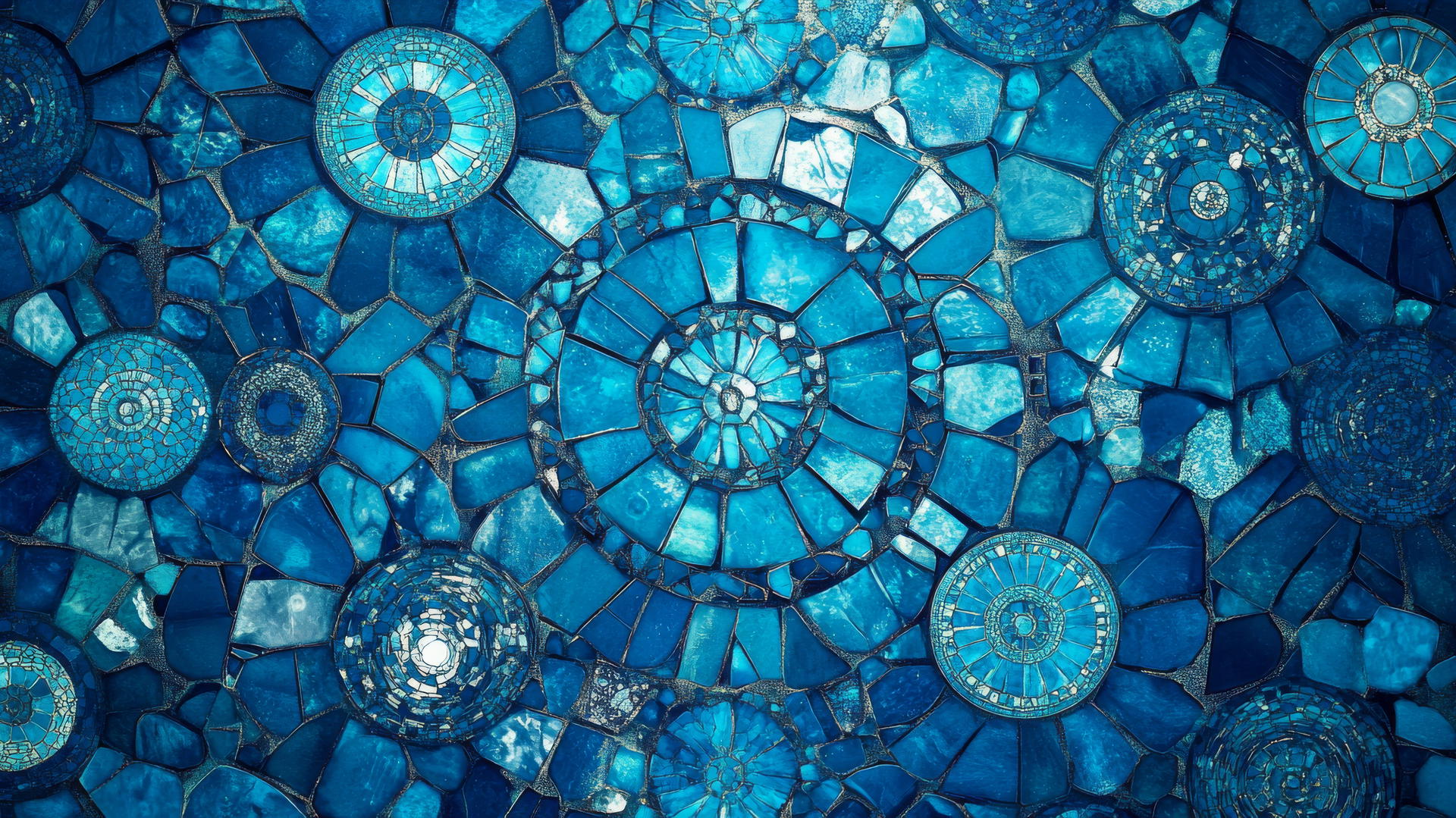 blue wallpaper aesthetic with mosaic tiles in intricate geometric patterns