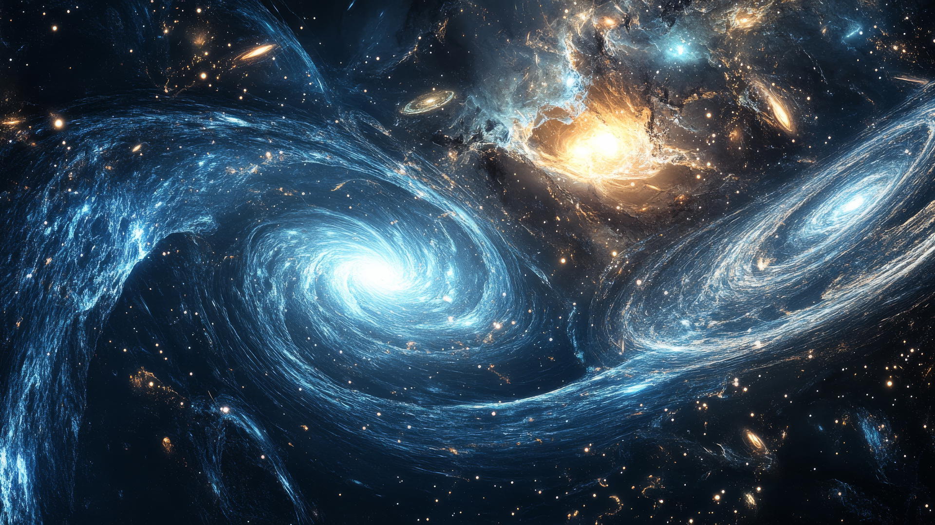 wallpaper blue with swirling galaxies, stars, and nebulae