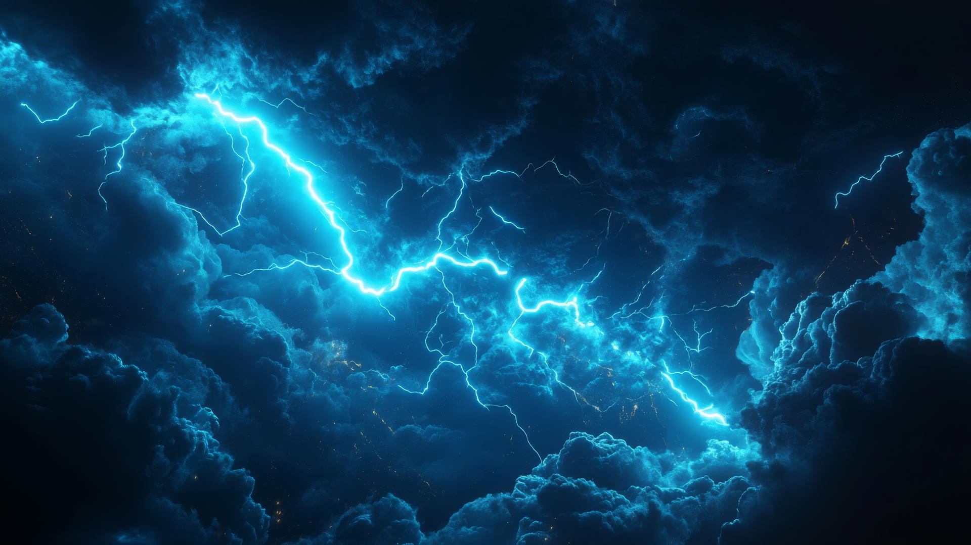 black and blue wallpaper with neon blue lightning bolt in dark sky