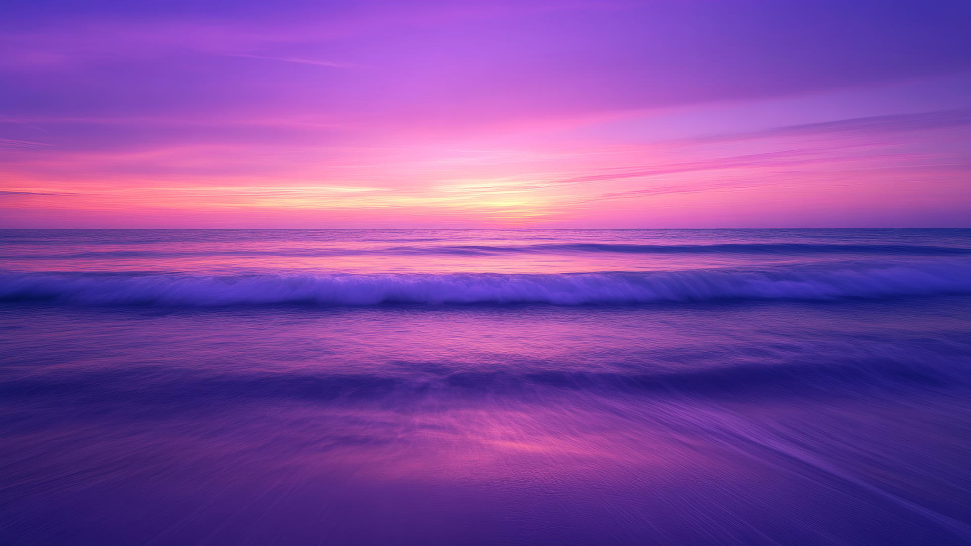 purple wallpaper 4k of a calm purple sunset over tranquil ocean with soft waves