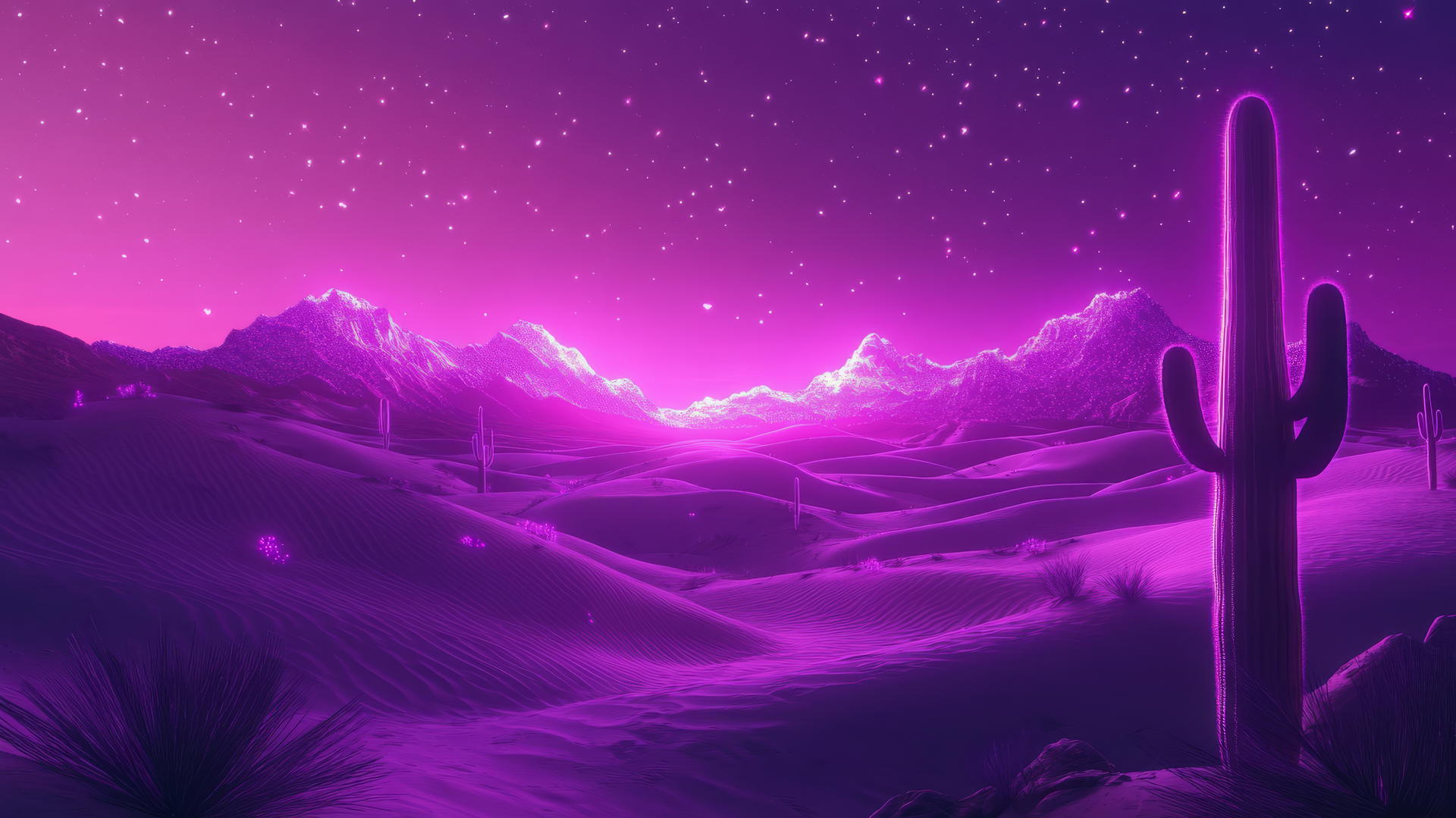 neon purple aesthetic wallpaper with glowing sand dunes and neon-lit cacti