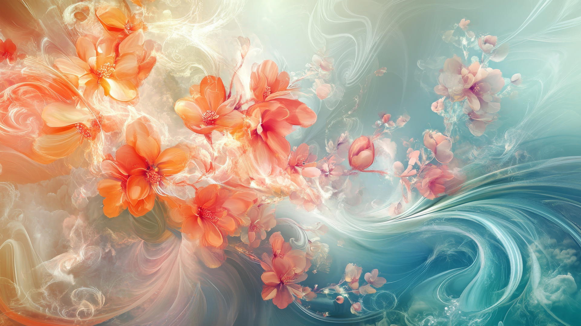 spring wallpaper with swirling floral elements and light colors