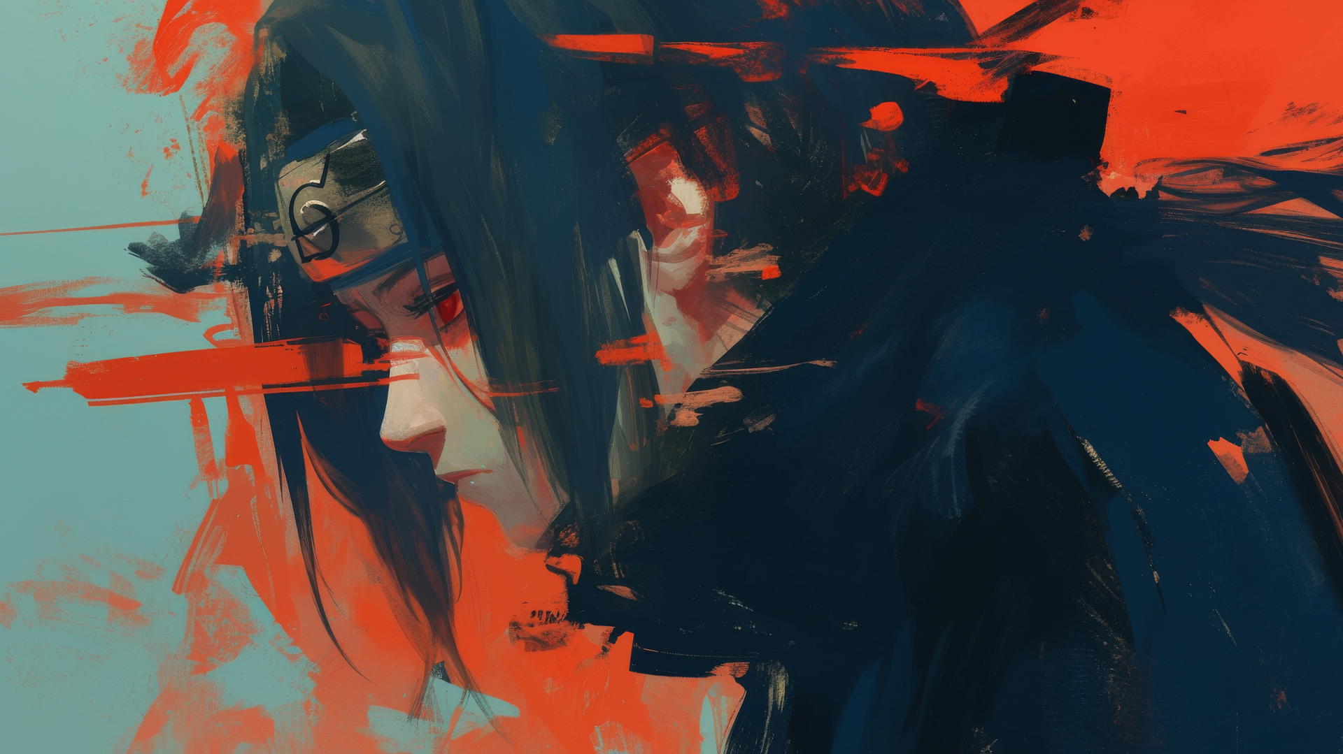 Impressionist Itachi Uchiha drawing with broad brush strokes