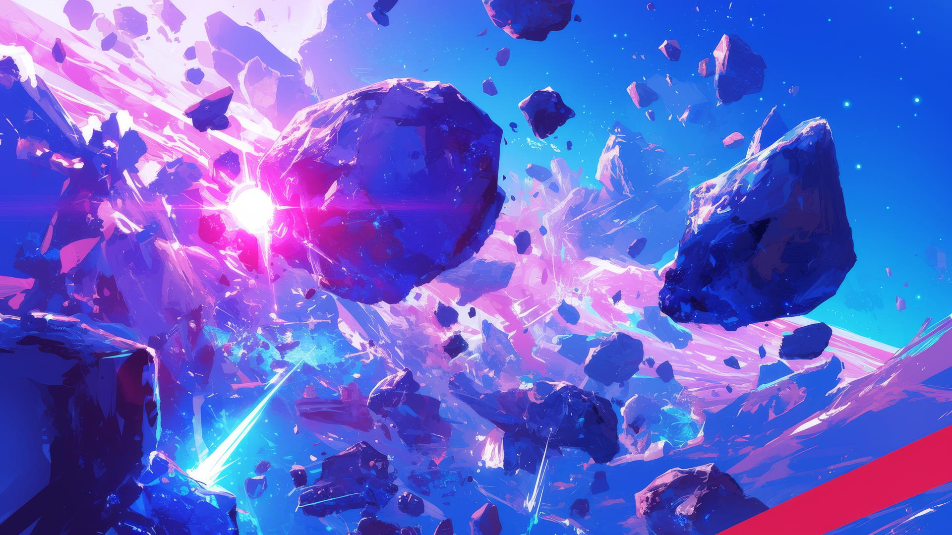 cool wallpapers 4k of a spaceship flying through a colorful asteroid field and distant galaxies