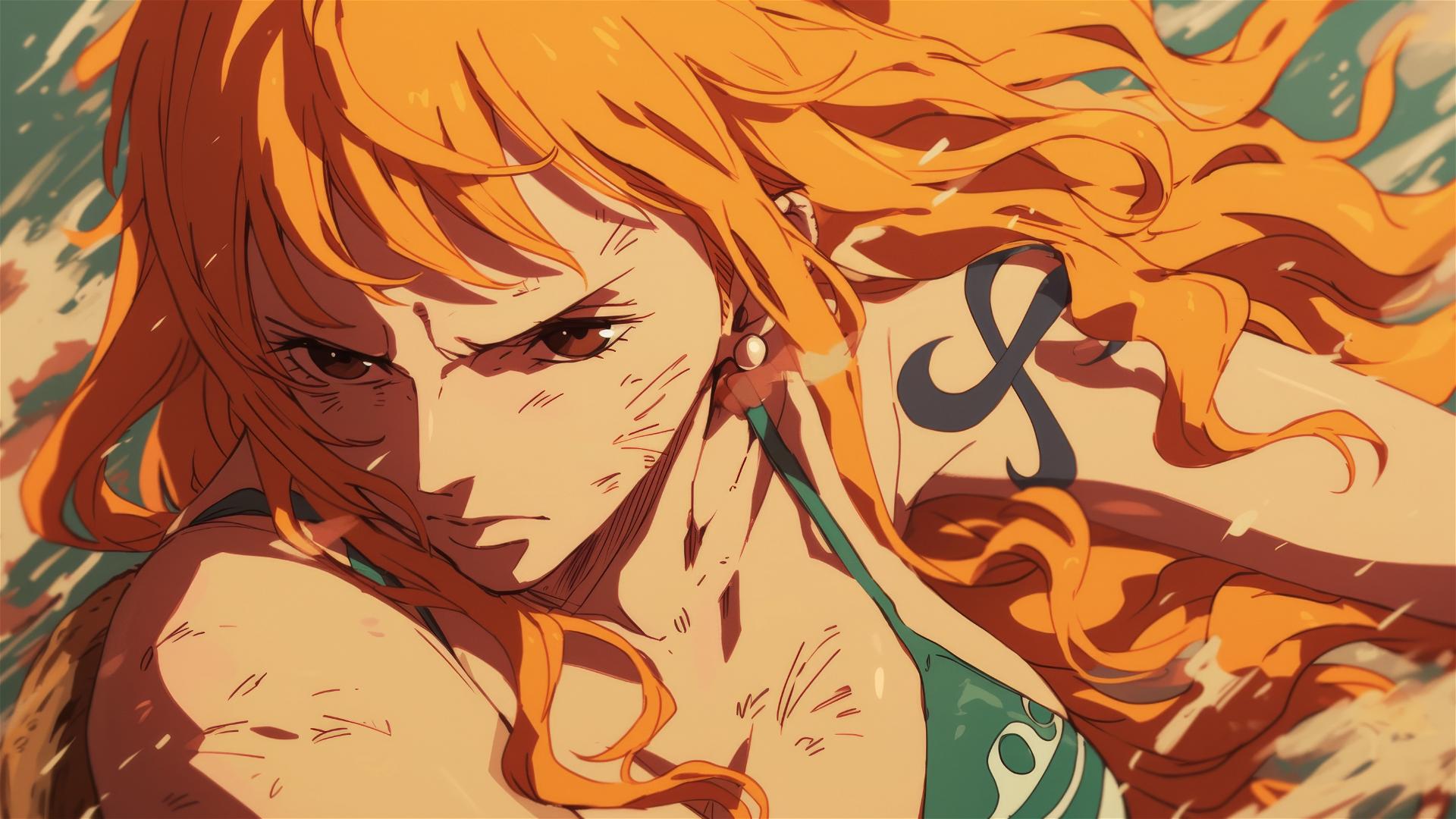 Top-down view of Nami, a character from One Piece.