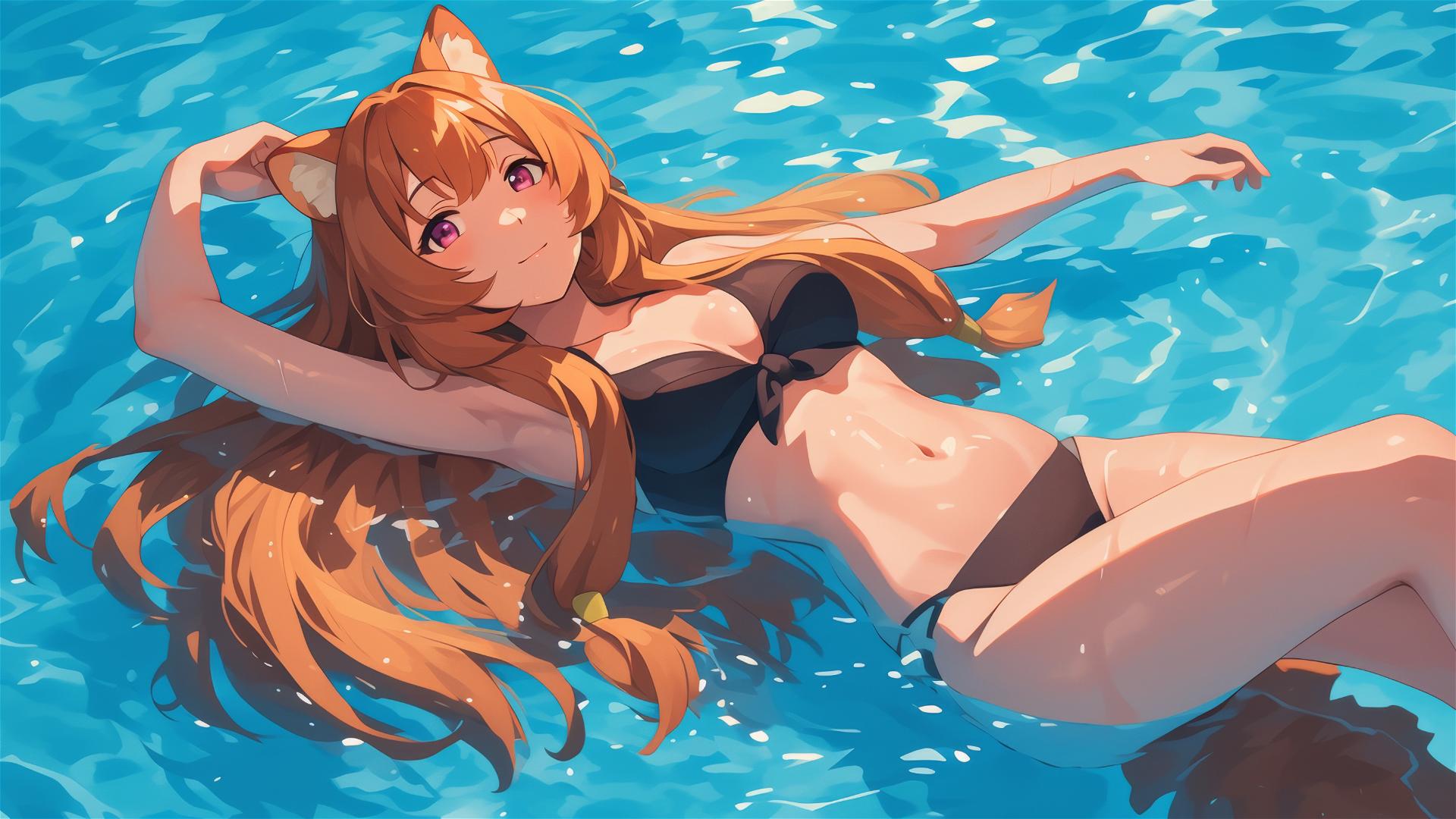 Raphtalia swimming in moonlit pool from The Rising of the Shield Hero