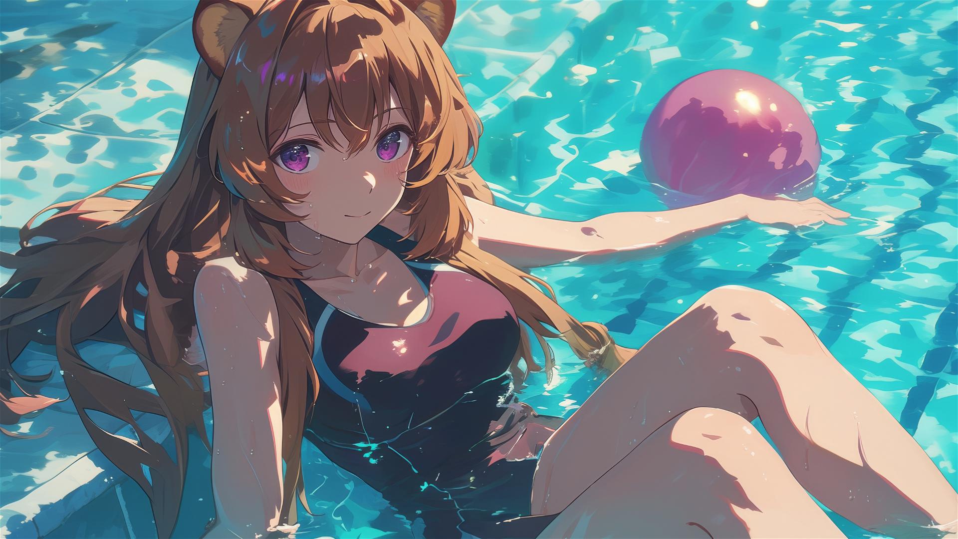 Raphtalia swimming in moonlit pool from The Rising of the Shield Hero