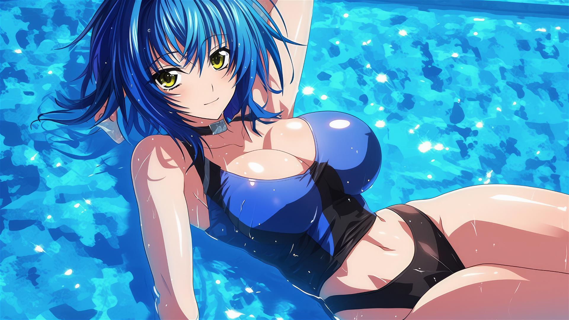 Xenovia from High School DxD swimming in pool under moonlight